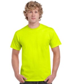 Gildan Ultra Cotton környakú neon színű uniszex láthatósági póló